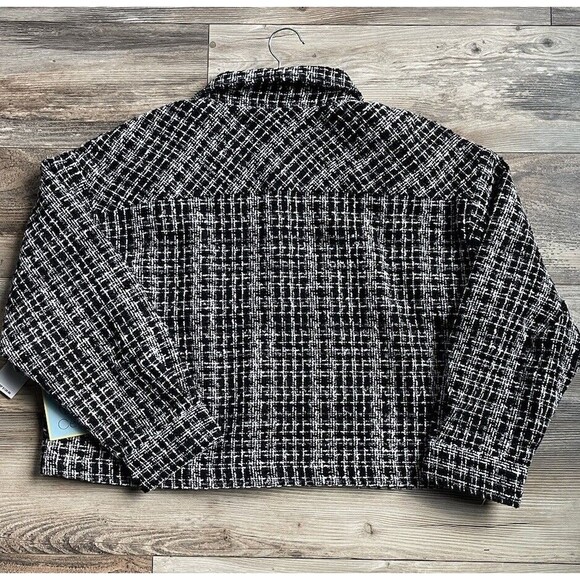 CeCe Tweed Cropped Jacket Size Large Herringbone Pockets MSRP 139.00 - Picture 4 of 9